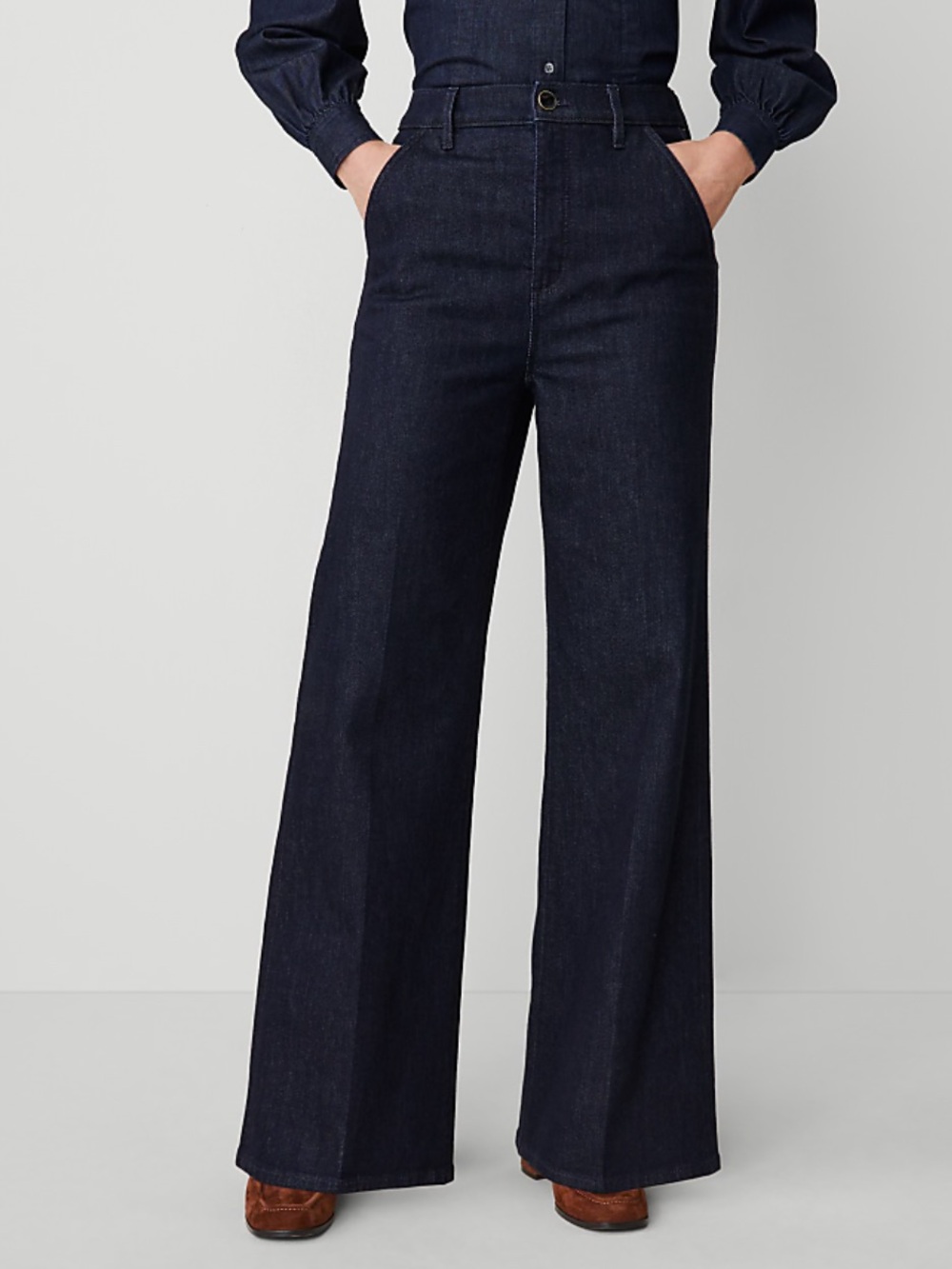 Ann Taylor Factory Dark Indigo Wide-Leg Cropped Jeans